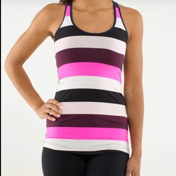 Lululemon Cool Racerback Pow Stripe Raspberry hot pink black -4 - Picture 1 of 9